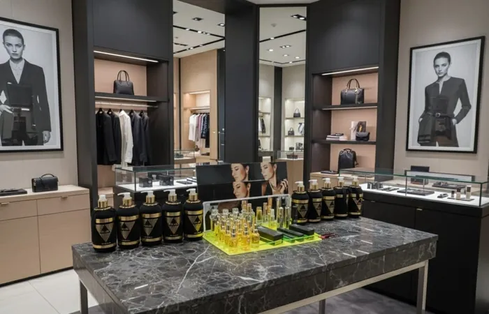 Kit AL-GE sobre mesa de mármore negro em boutique